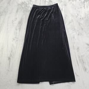 Vintage Notations Skirt Size PM Black Velvet Maxi Pull On Back Slit Stretch